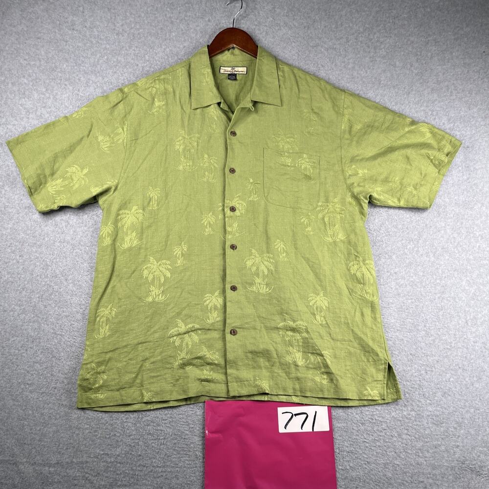 Tommy Bahama Olive Green Palm Print Short Sleeve Button-Down Shirt